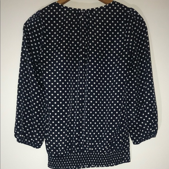 The Limited, navy blue polka dot blouse. - Picture 3 of 3